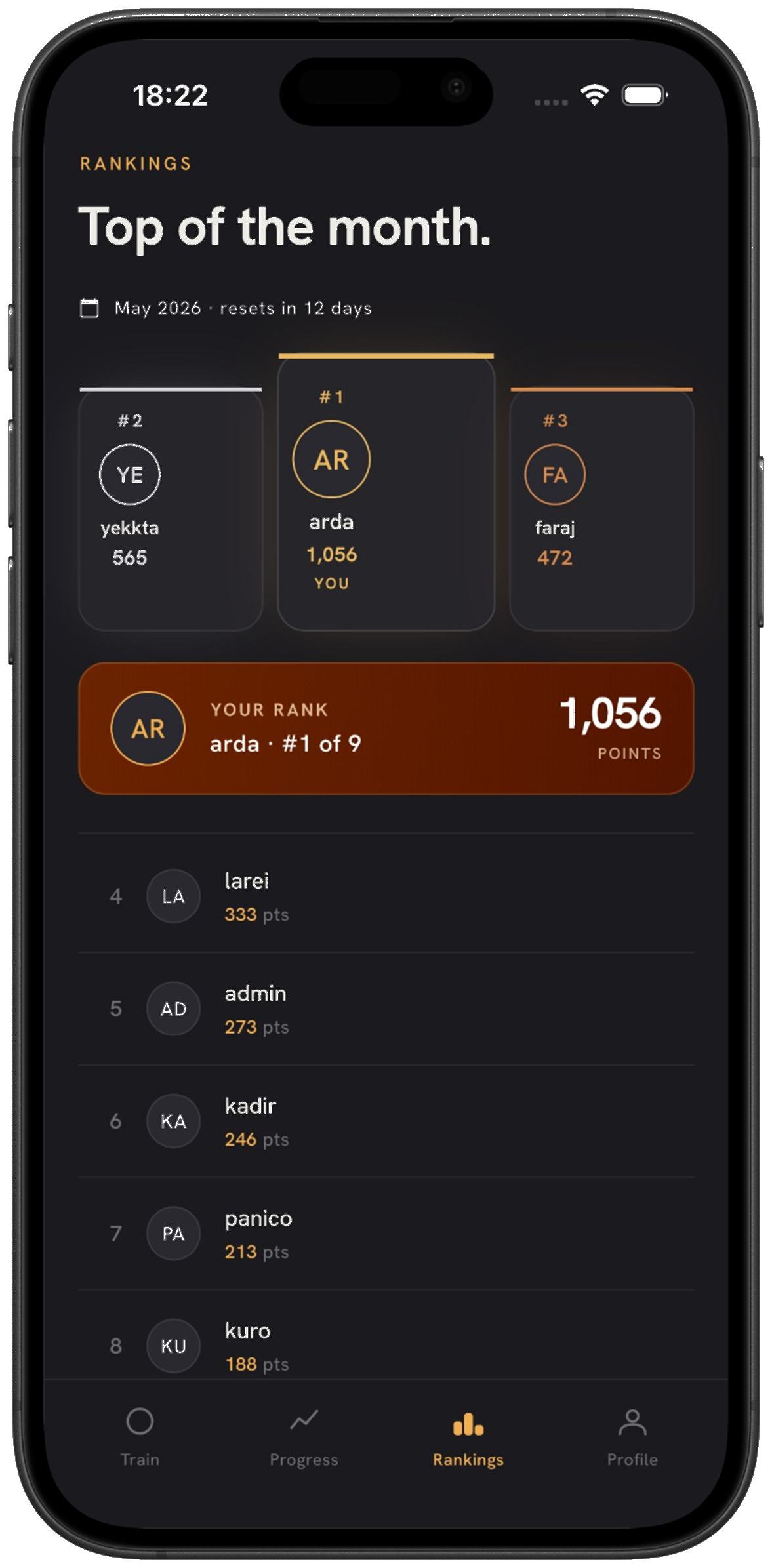 PractEar monthly rankings screen preview