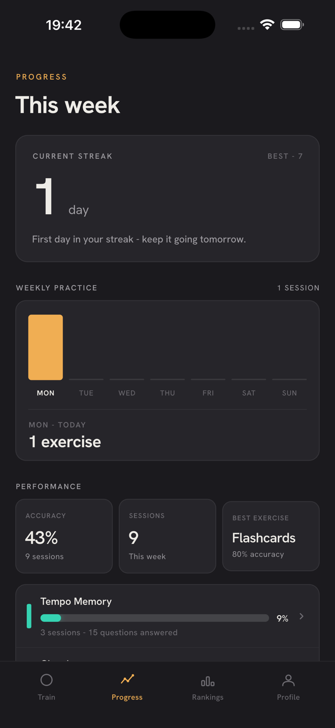 PractEar weekly progress screen preview